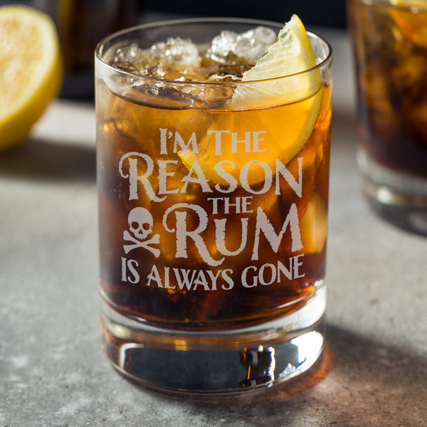 I'm the Reason the Rum Is Always Gone Etched Rocks Glass