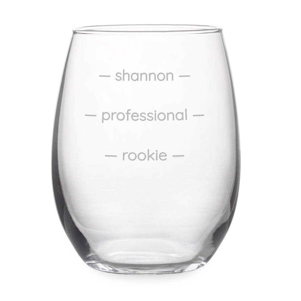 Personalized Professional Rookie Pour Lines Stemless Wine Glass