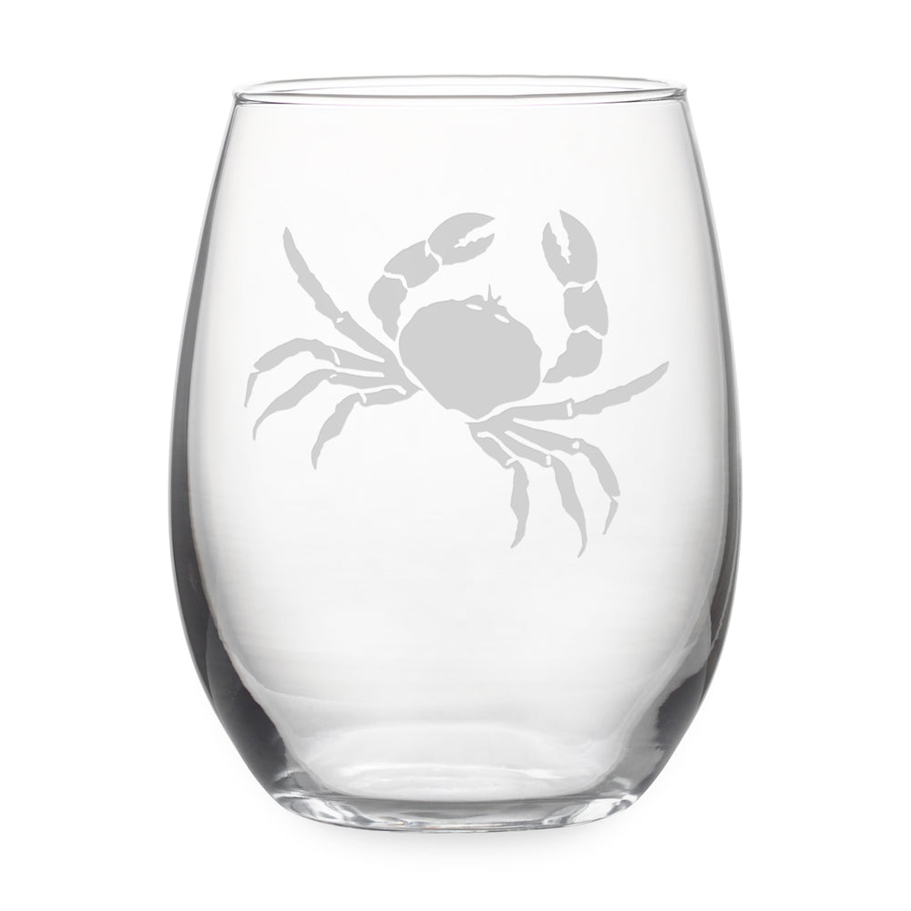 Crab Etched Stemless Wine Glass