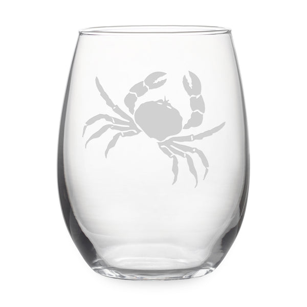 Crab Etched Stemless Wine Glass