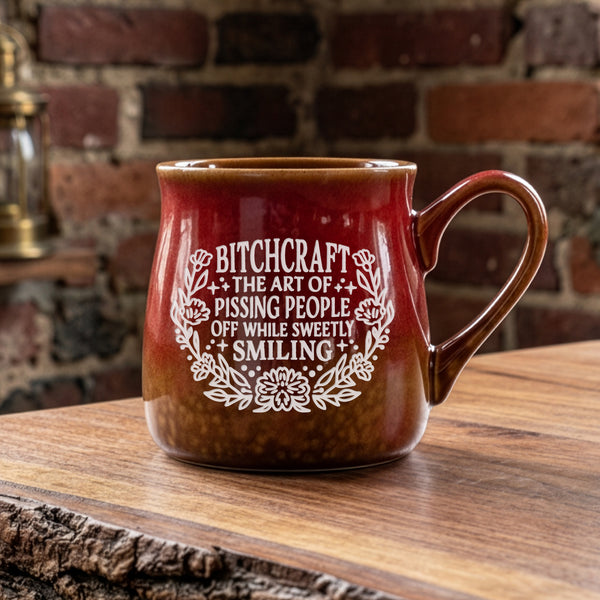 Bitchcraft, the Art of Pissing People Off While Sweetly Smiling Etched Ceramic Mug