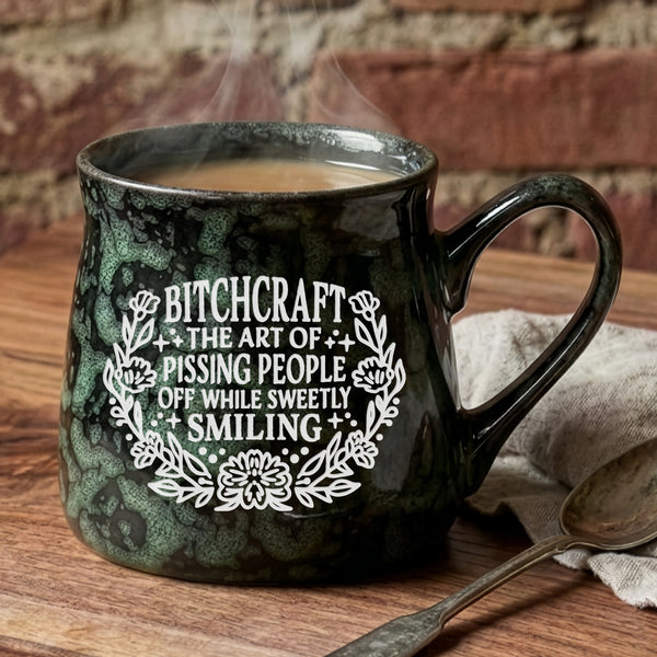 Bitchcraft, the Art of Pissing People Off While Sweetly Smiling Etched Ceramic Mug