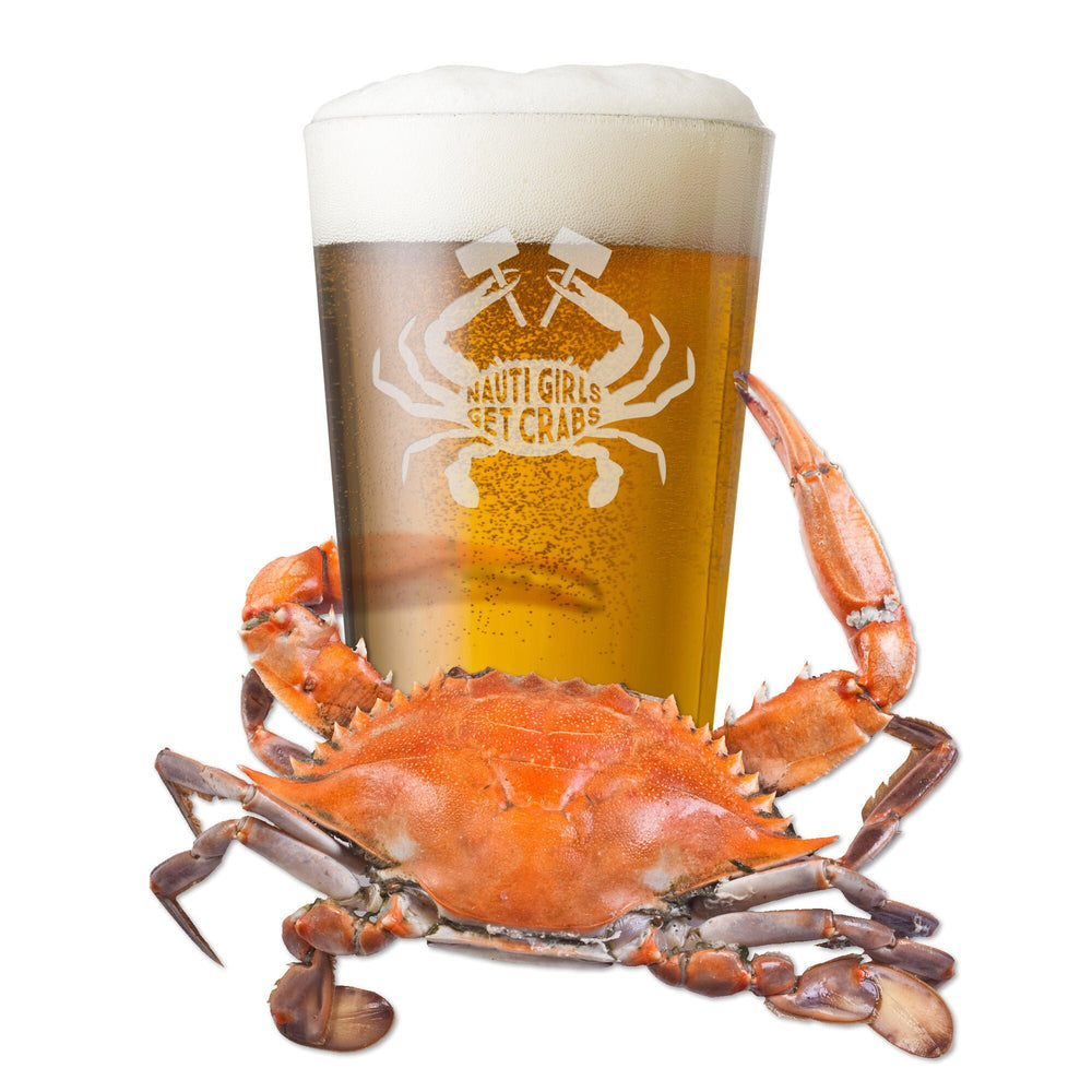 Nauti Girls Get Crabs Etched Pint Glass
