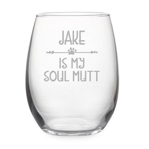 Personalized Soul Mutt Stemless Wine Glass
