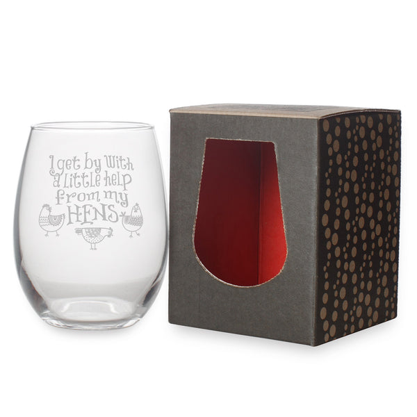 Get By With a Little Help From My Hens Etched Stemless Wine Glass