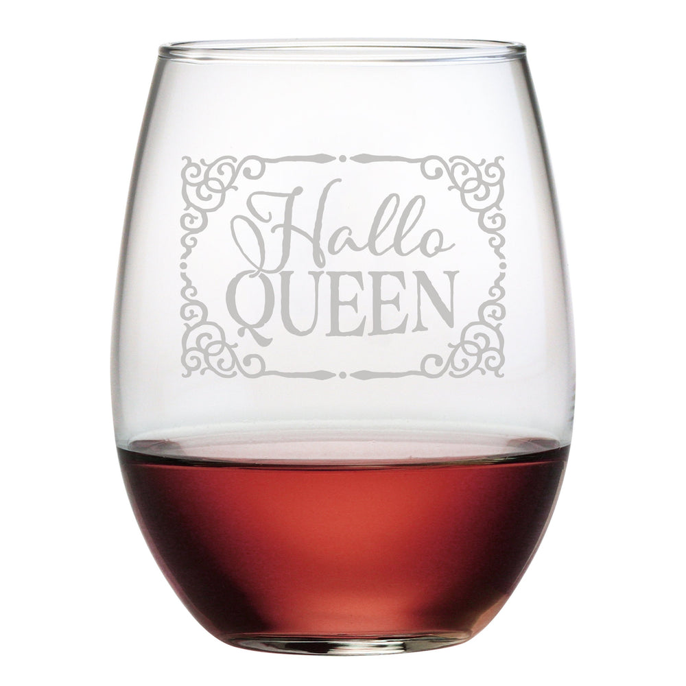 HalloQueen Etched Stemless Wine Glass