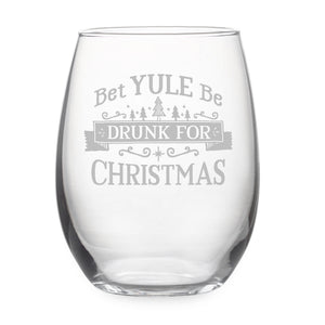Drunk for Christmas Assorted Etched Stemless Wine Glasses, Set of 4