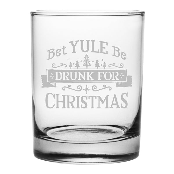 Drunk for Christmas Assorted Etched Rocks Glass Set