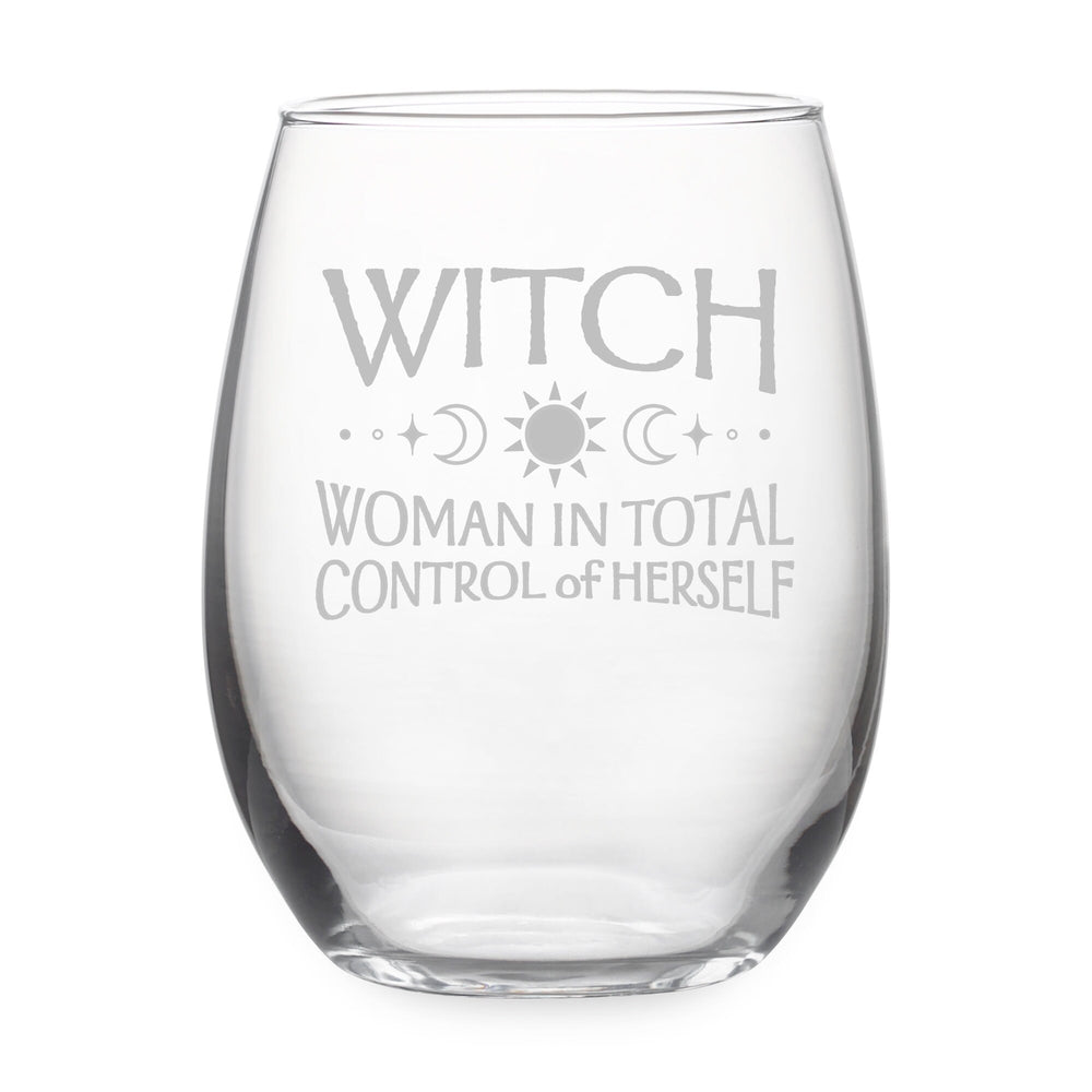 WITCH, Woman in Control of Herself Etched Stemless Wine Glass