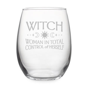 WITCH, Woman in Control of Herself Etched Stemless Wine Glass