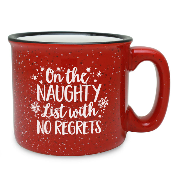 On the Naughty List With No Regrets Etched Ceramic Camp Mug