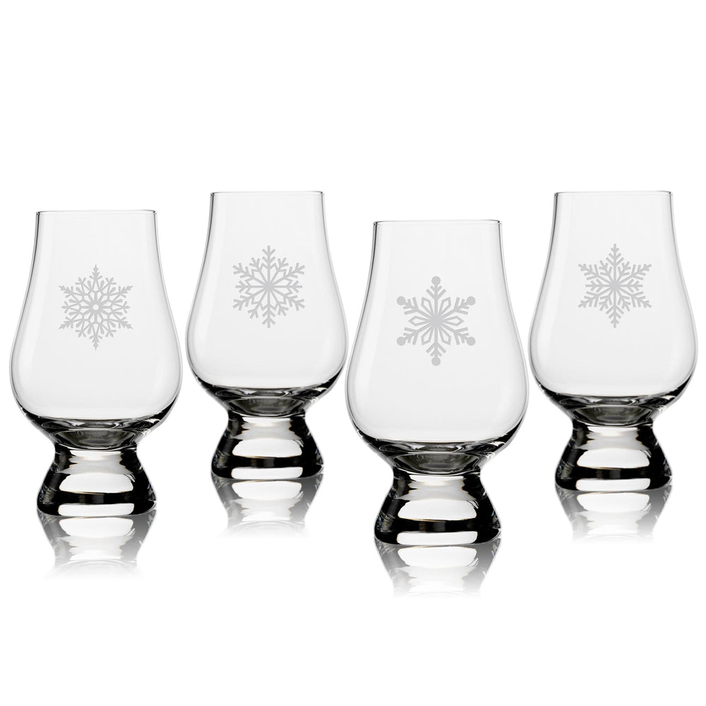 Paper Snowflakes Etched Glencairn Classic Scotch Whisky Glasses, Set of 4