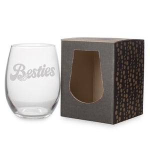 Besties Etched Stemless Wine Glass