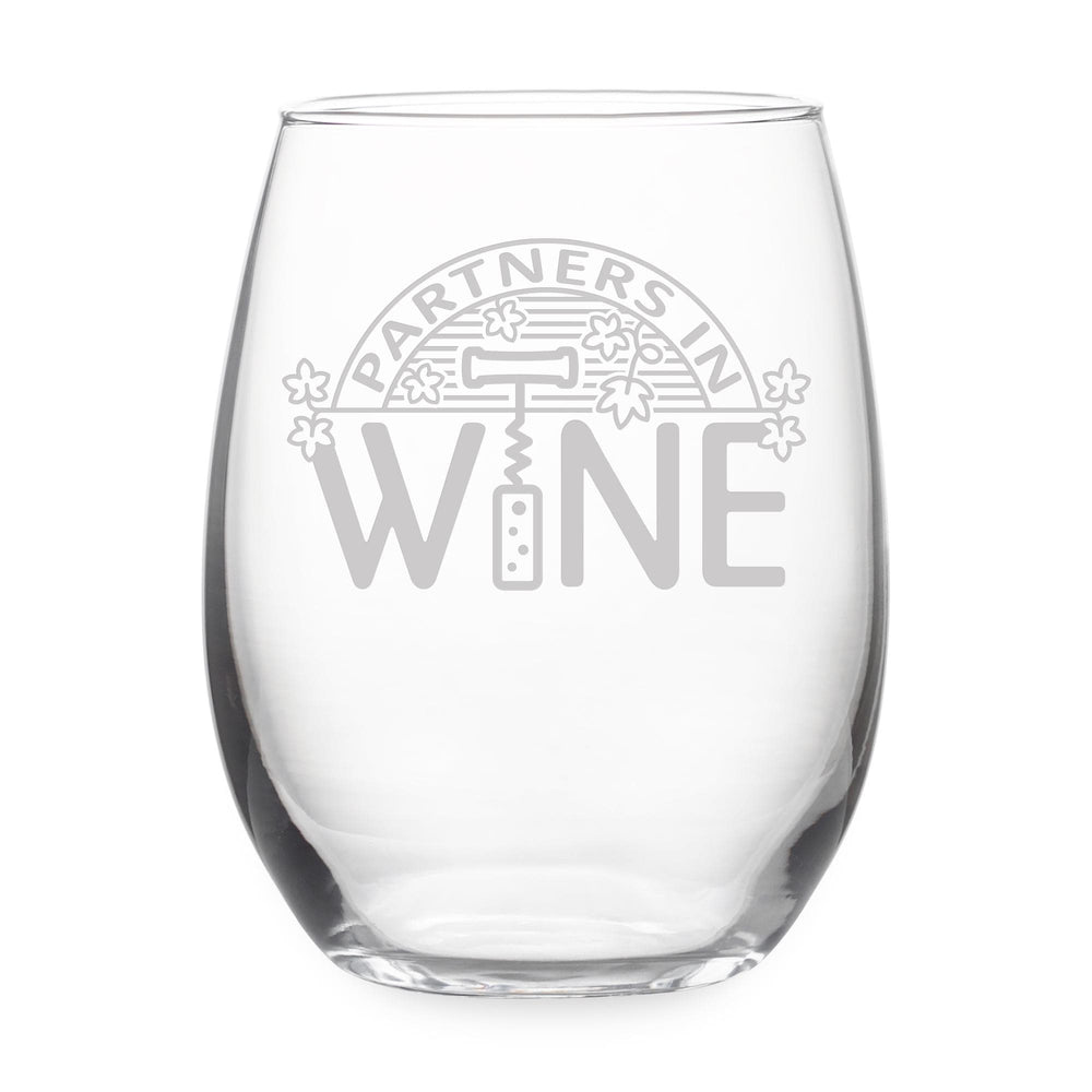 Partners in Wine Etched Stemless Wine Glass