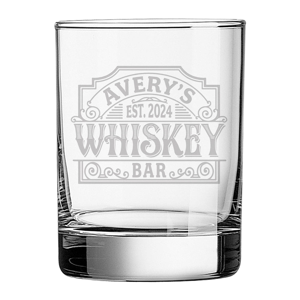 Whiskey Bar Etched Rocks Glass