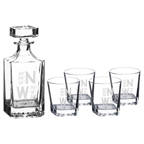 Caps Lat Long 5-Piece Decanter Set
