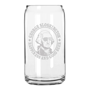 Drunk History Beer Can Glass, 250th Anniversary USA, Abe Drinkin, George Sloshington, Ben Dranklin, Teddy Boozevelt, James Brewchanan