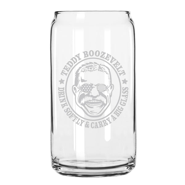 Drunk History Beer Can Glass, 250th Anniversary USA, Abe Drinkin, George Sloshington, Ben Dranklin, Teddy Boozevelt, James Brewchanan
